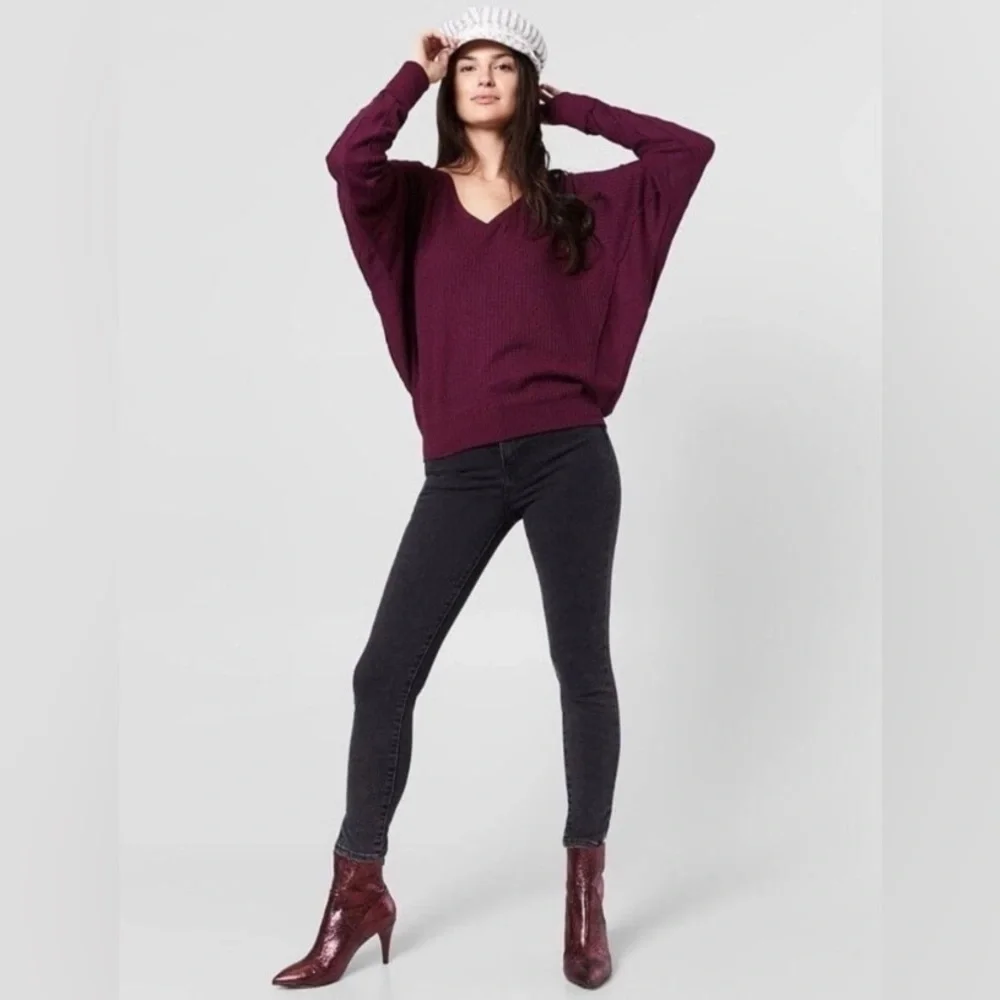 NWT Free People Santa Clara Thermal Slouchy Oversized V-neck Top Size M